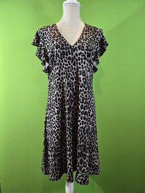 Michael Kors womens dress size XL Shift Leopard Print Gunmetal Gray